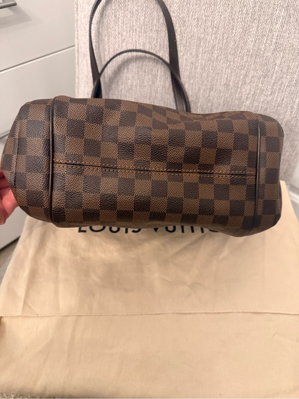 Louis Vuitton Damier Ebene Canvas Shopper Tote with Red Interior Accents - Picture 7 of 14